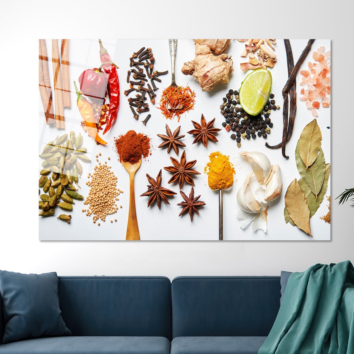 Colorful Spices Herbs Flat Lay White Background Kitchen Poster - Image 2