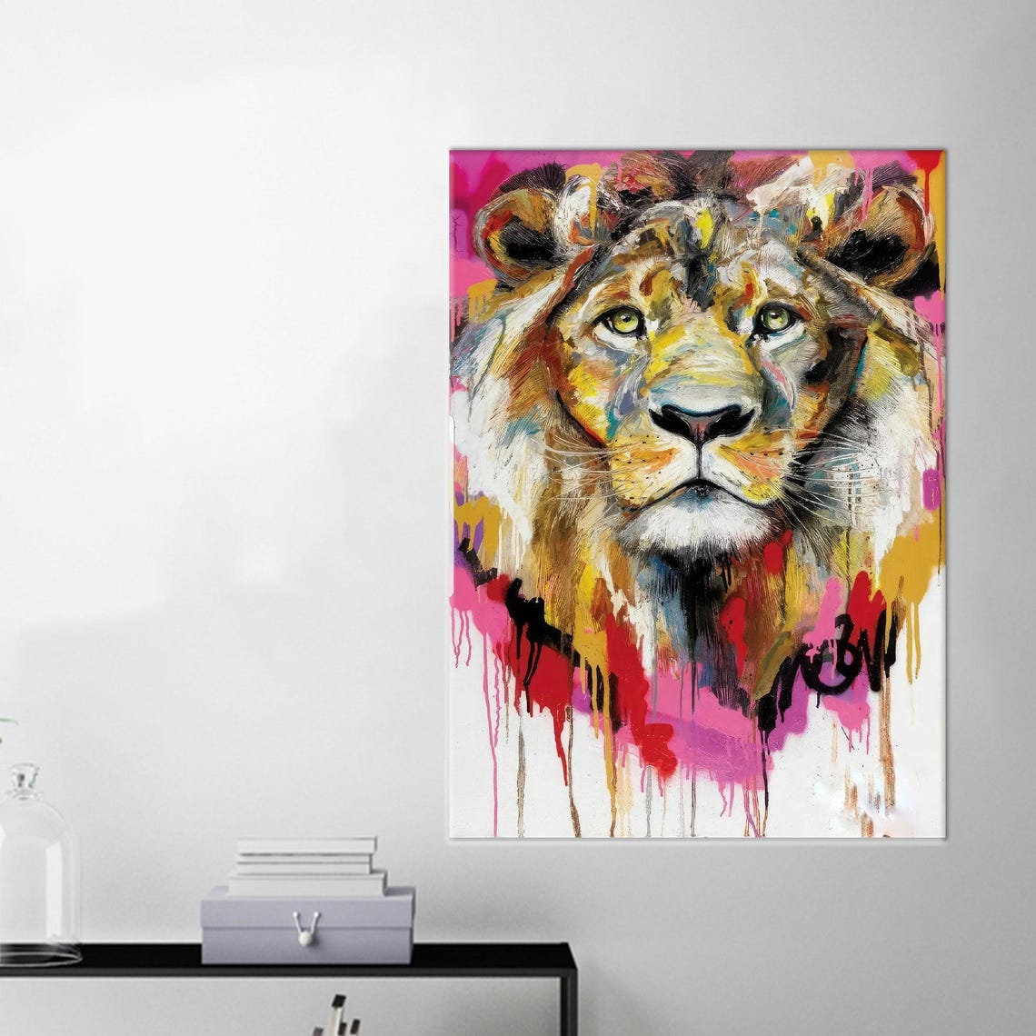 Colorful Pop Art Lion Portrait With Paint Drips Animal Poster