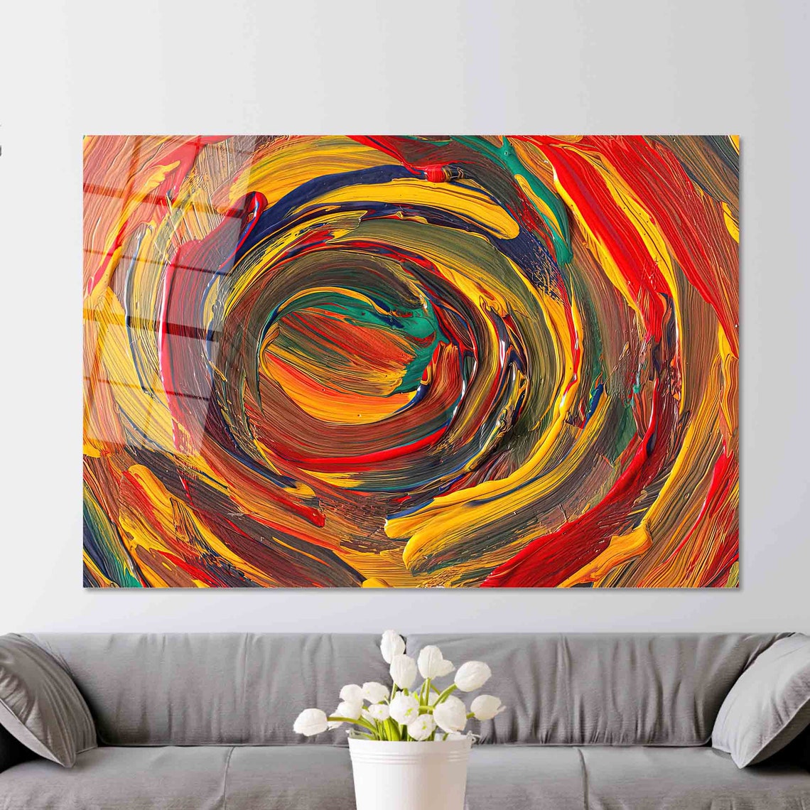Red Yellow Teal Oil Paint Spiral Impasto Abstract Art Poster - Image 2