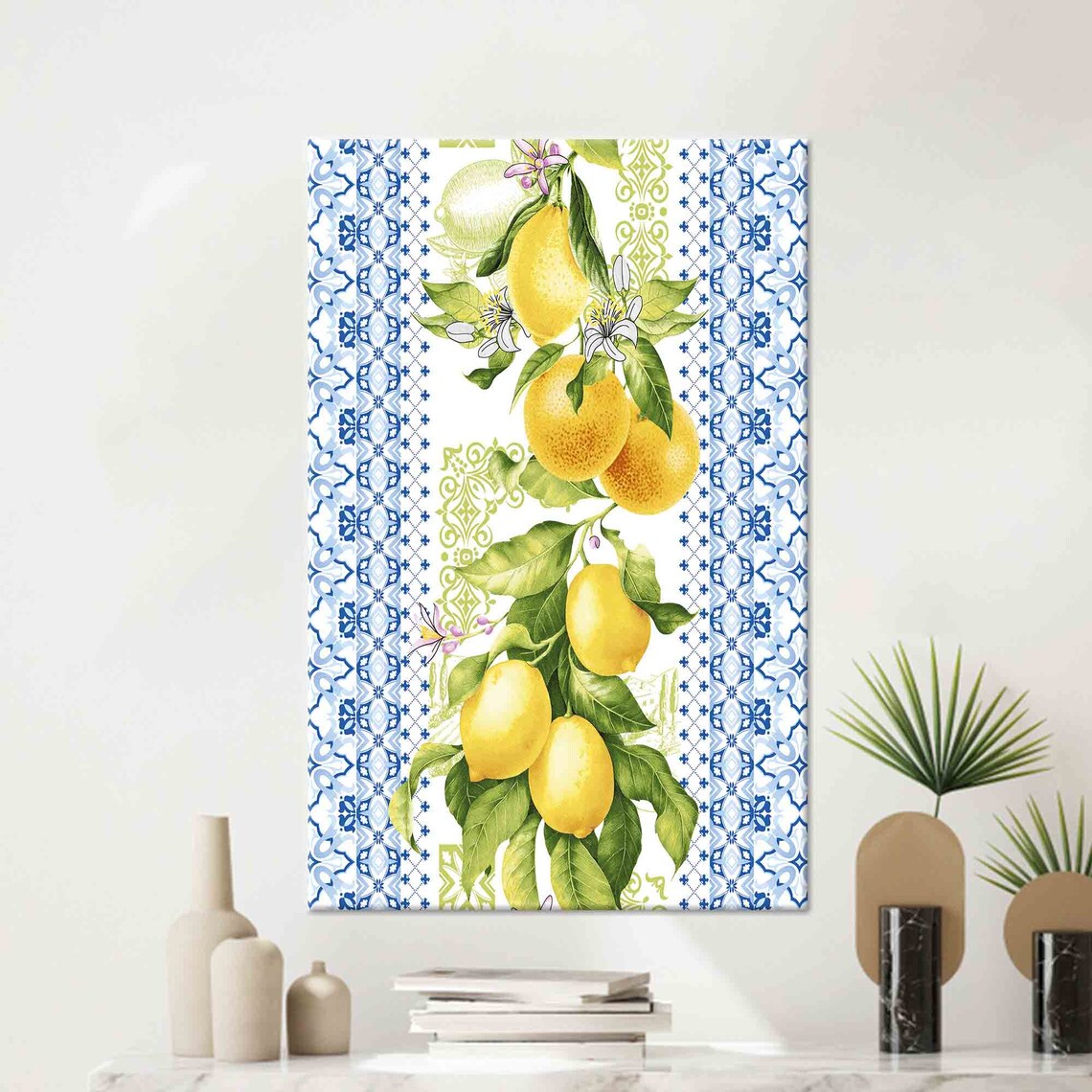 Lemon Pattern Art Lemon Wall Decor Blue And Yellow Art Modern Artwork Art 3d Glass Art Lemon Wallpaper Gift Kitchen Wall Art