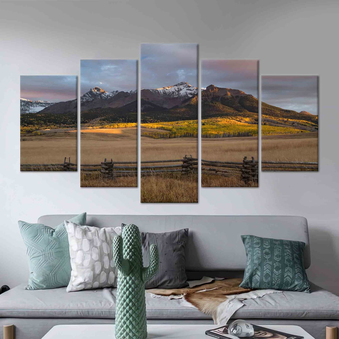 Colorado Mountain Sunset Golden Meadow Five Piece Decor Poster