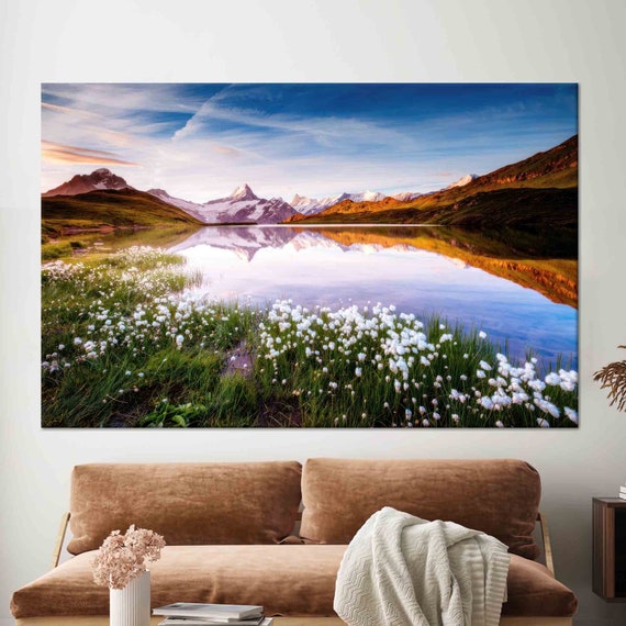 Bachalpsee Lake Wall Art Nature Landscape Art Lake Wall Art Modern Tempered Glass Landscape Wallpaper Poster Wall Art