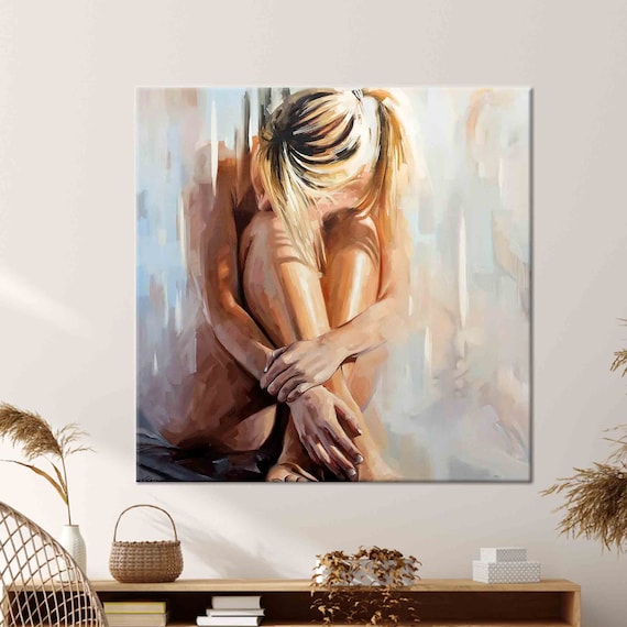 Seated Nude Woman Impressionist Painting Soft Beige Tones Poster
