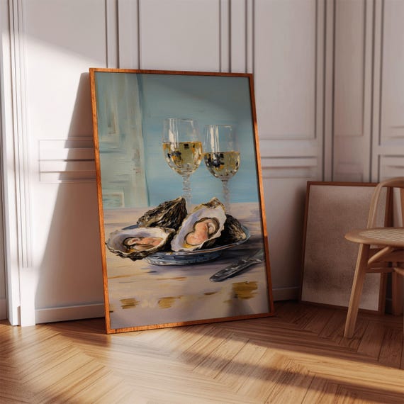 Watercolor Oyster Poster Trendy Kitchen Wall Art Digital Download