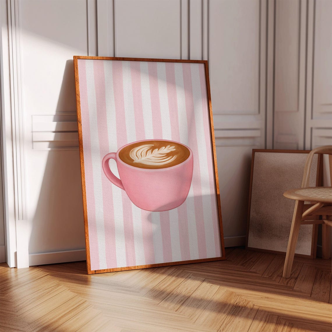 Pink Latte Print Coffee Cup Poster Kitchen Wall Decor Cafe