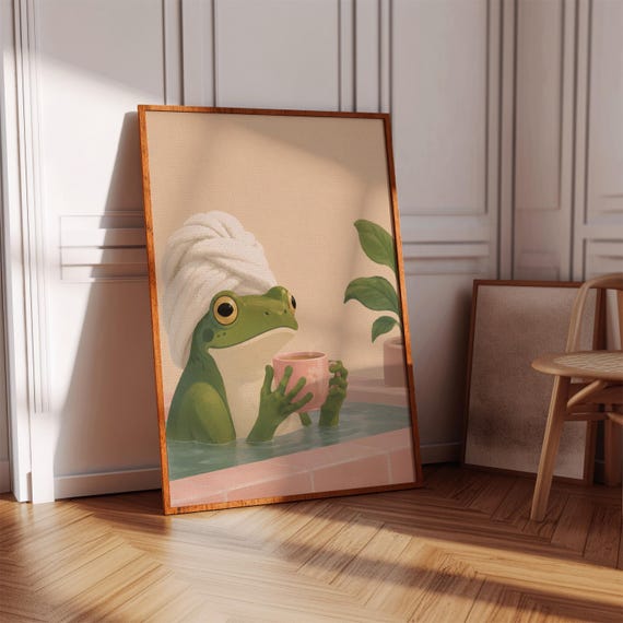 Frog In The Bathtub Funny Bathroom Wall Art Spa Print Instant Download