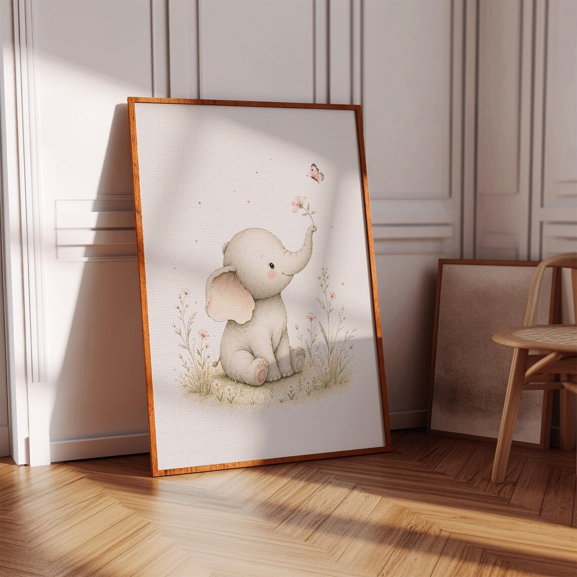 Baby Elephant Nursery Wall Art, Butterfly Decor