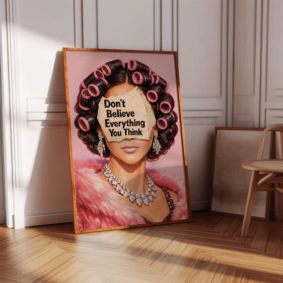 Surreal Pink Portrait Wall Art Mental Health Quote Print Retro Glamour Woman Poster