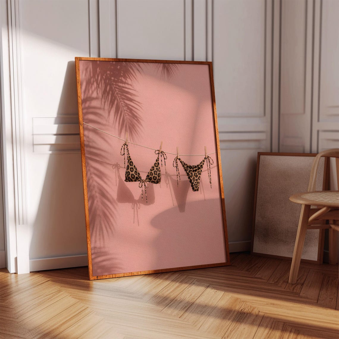 Leopard Pattern Bikini Clothesline Pink Wall Fashion Art Poster
