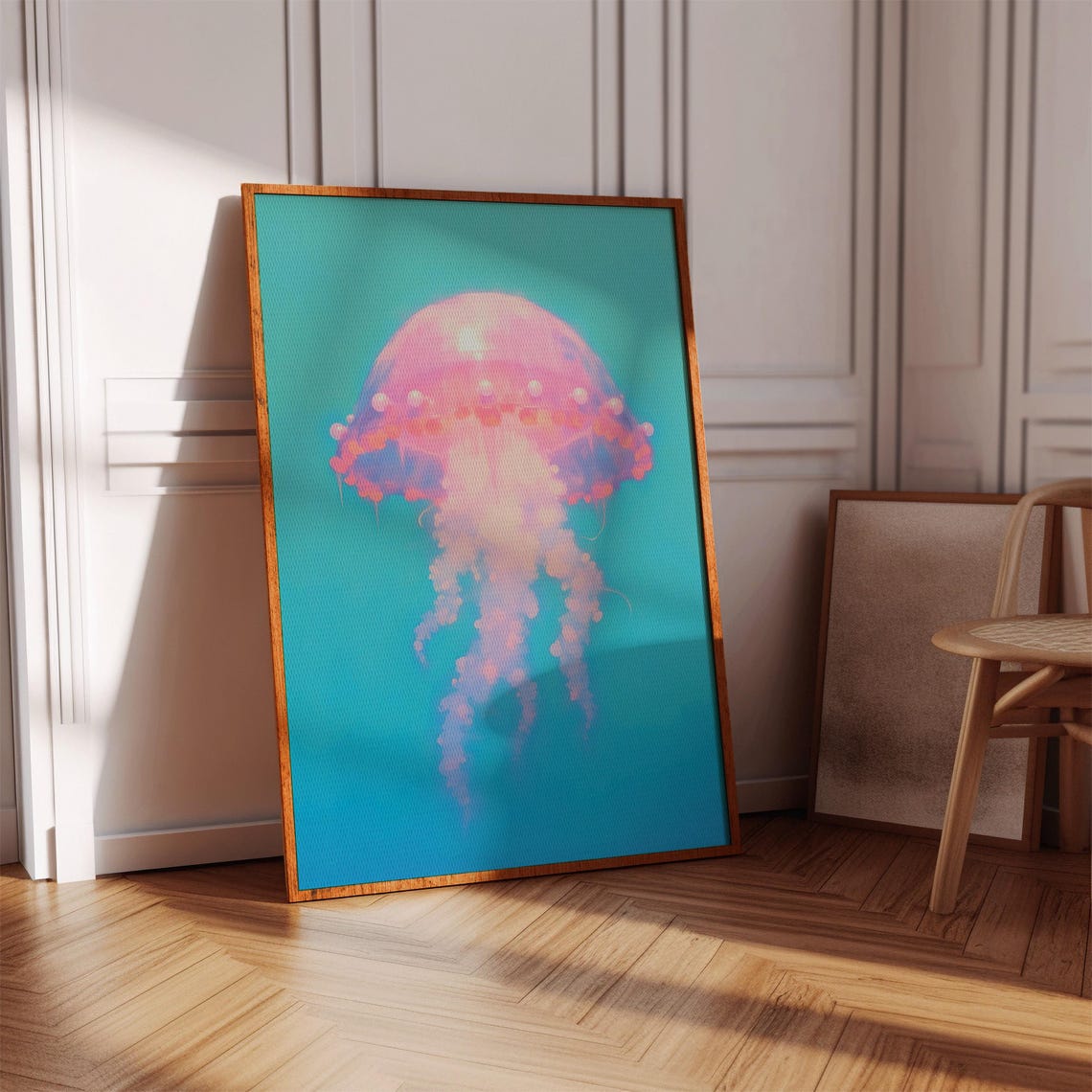Pink Jellyfish Turquoise Ocean Dreamy Sea Life Beach Wall Poster