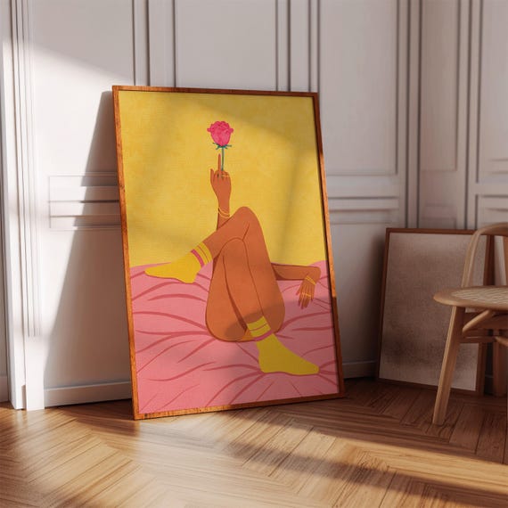 Retro Baddie Poster Pink And Yellow Bedroom Wall Art Middle Finger Print Digital Download
