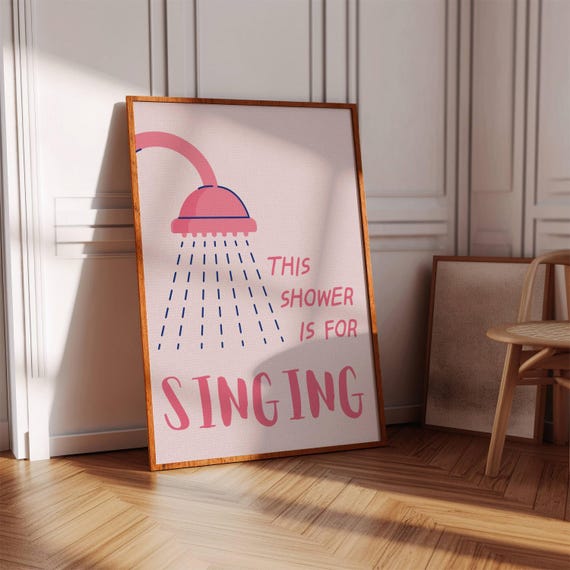 Shower Singing Quote Print Retro Pink Bathroom Decor Digital Download