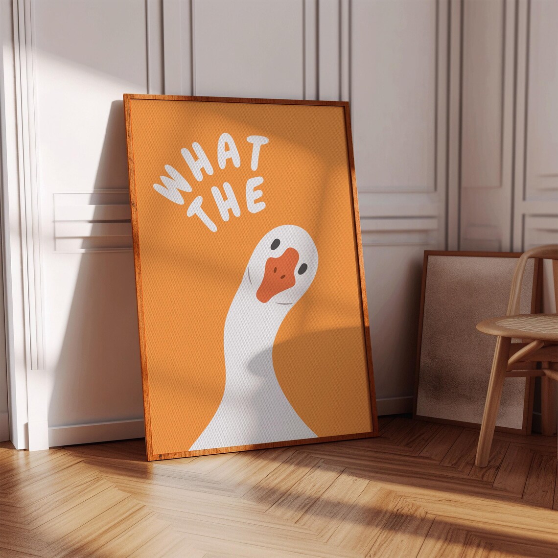 What The Funny Goose Quirky Orange Silly Animal Humor Poster