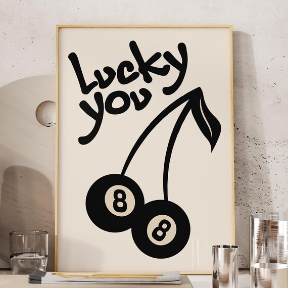 Lucky You 8 Ball Cherry Retro Bar Cart Art Print