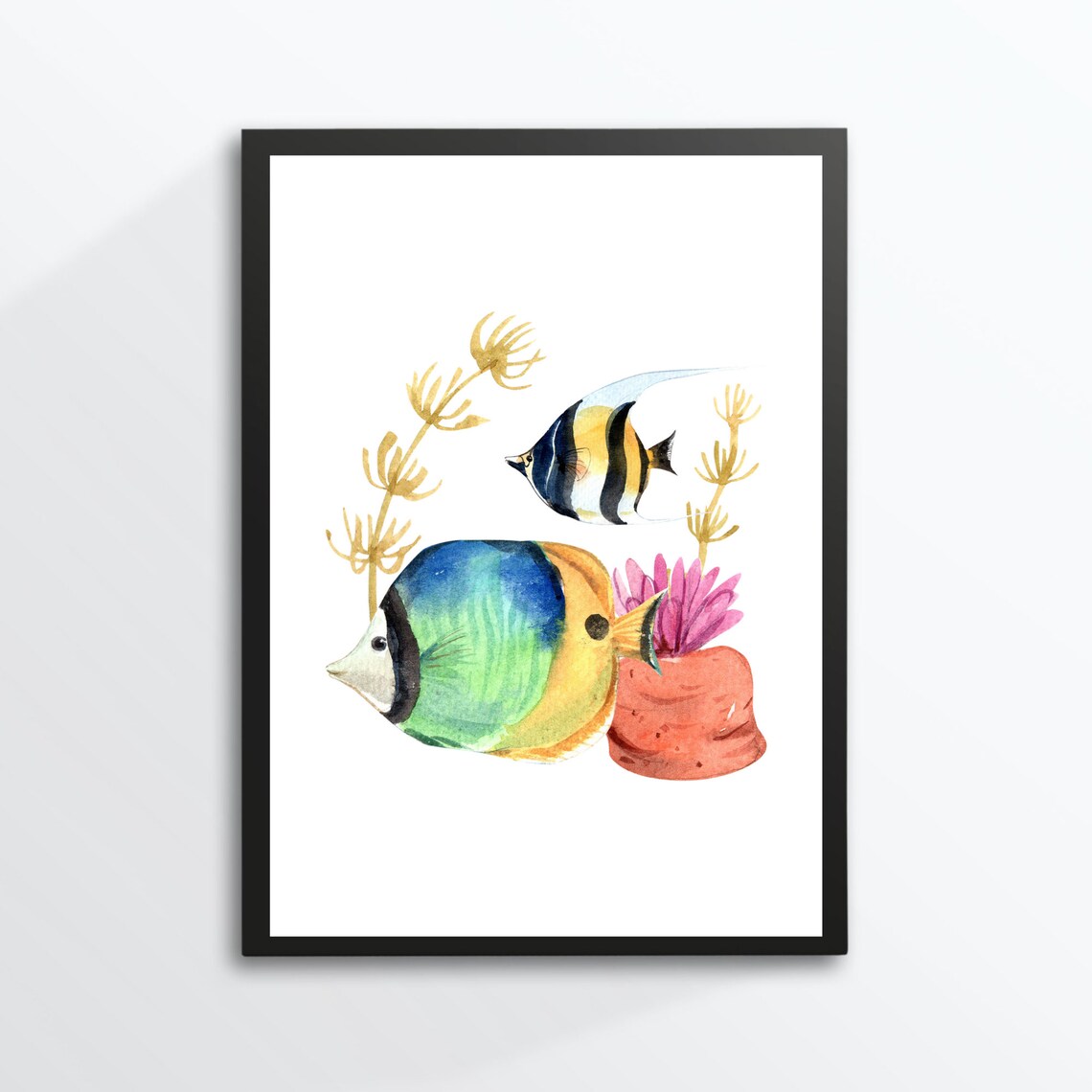 Din A4 Art Print Without Frame Tropical Fish Fish Underwater World Sea Maritime Bathroom Watercolor Print Poster Image - Image 3