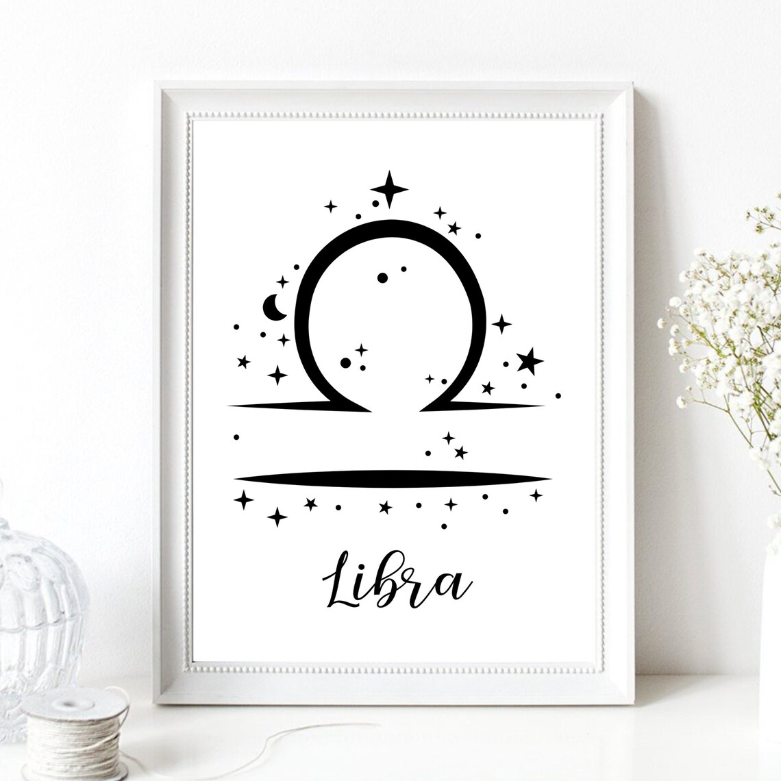 Libra Zodiac Symbol Starry Script Celestial Astrology Wall Decor Poster - Image 2