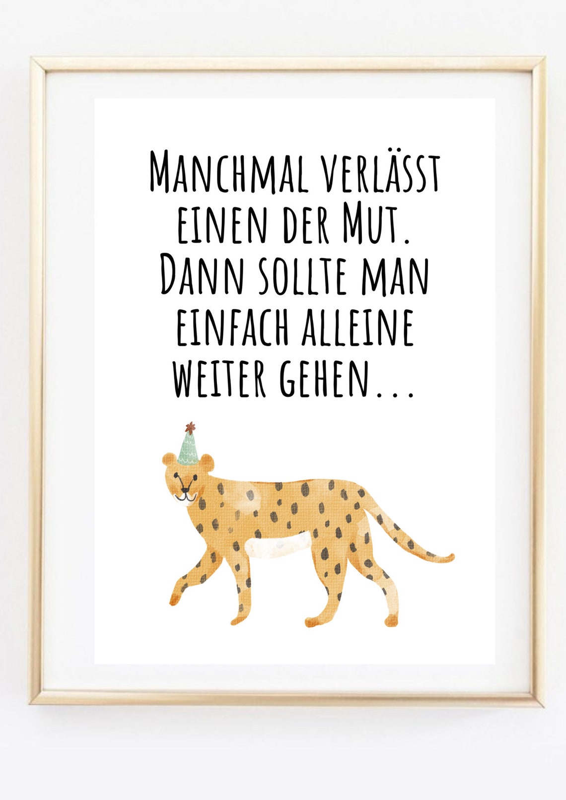 Courage Leopard Party Hat Funny German Saying Wall Art Print - Image 3