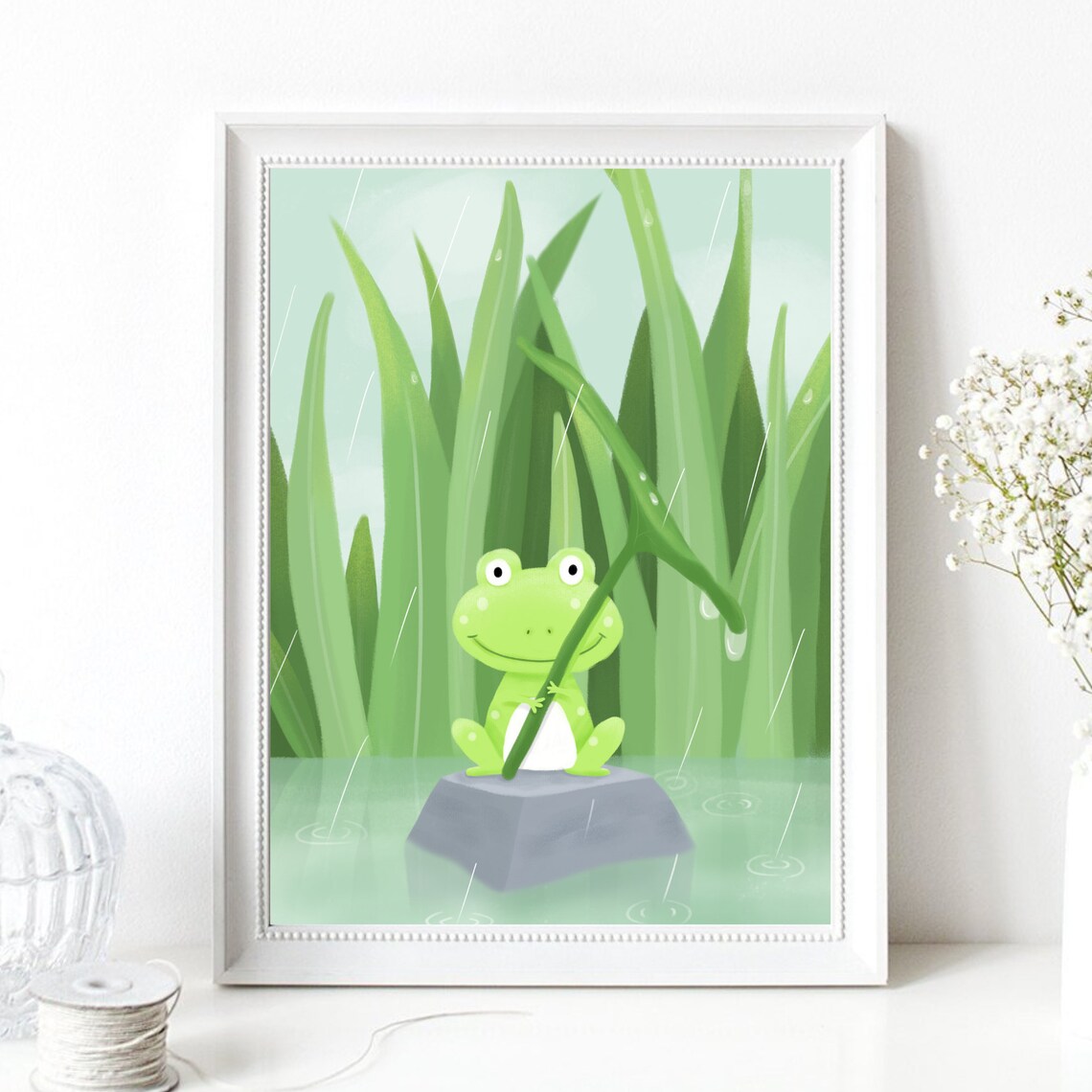 Sweet Frog In The Rain Comic Illustration