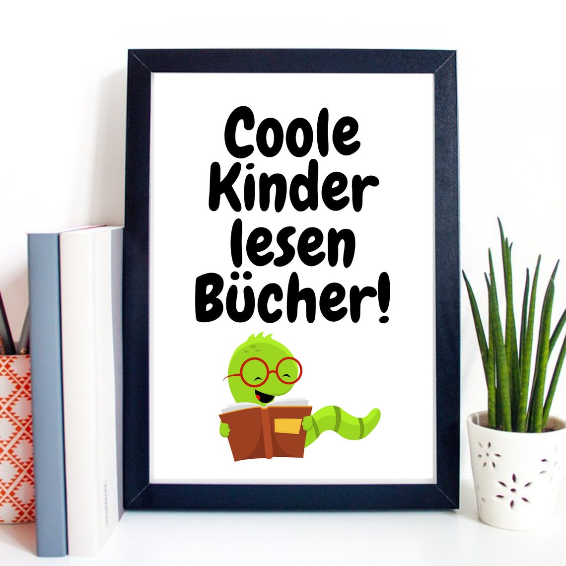 Kids Reading Bookworm German Quote Cute Nursery School Poster