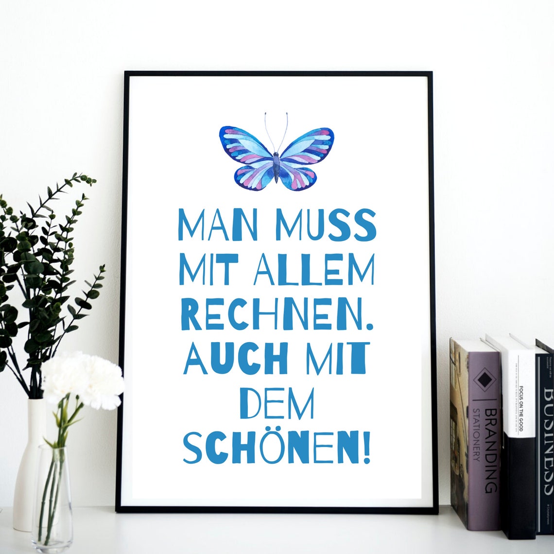 Din A4 Art Print Unframed Saying Expect Beautiful Optimism Motivation Hope Butterfly Quote Image Blue Poster Gift - Image 3