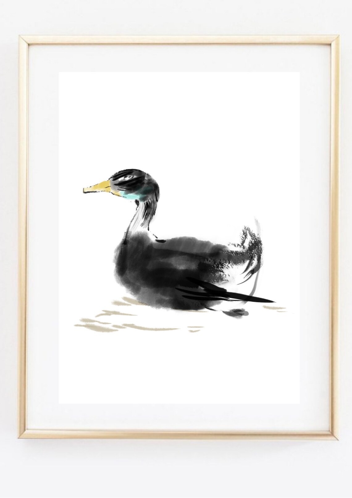 Black Ink Watercolor Duck Floating Minimalist Bird Art Print - Image 2