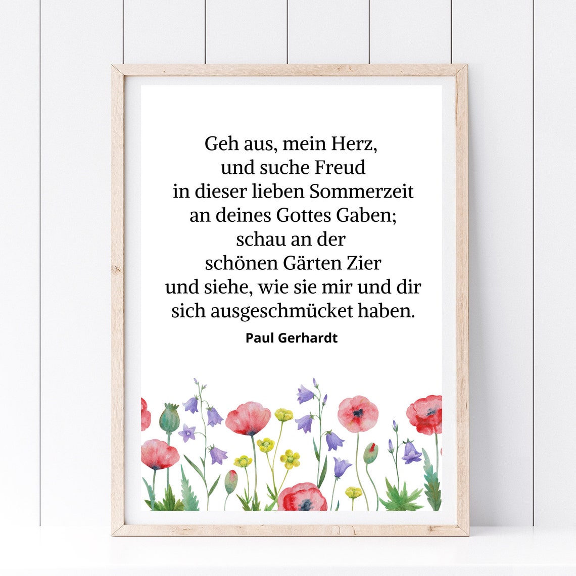 Paul Gerhardt Summer Hymn Lyrics Watercolor Poppies Floral Wall Poster