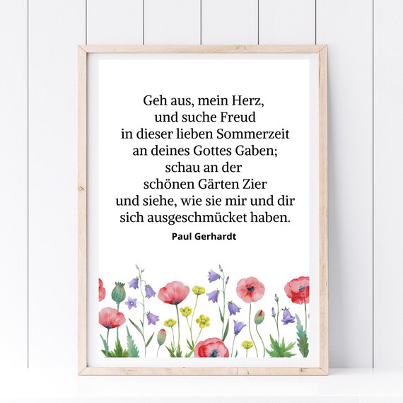 Paul Gerhardt Summer Hymn Lyrics Watercolor Poppies Floral Wall Poster