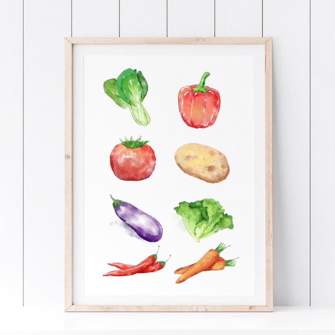 Watercolor Vegetables Kitchen Chart Poster Bell Pepper Tomato Carrot