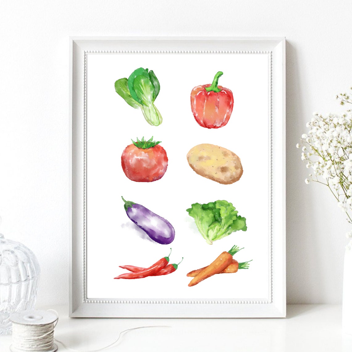 Watercolor Vegetables Kitchen Chart Poster Bell Pepper Tomato Carrot - Image 2