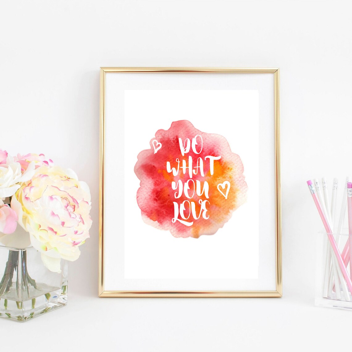 Do What You Love Watercolor Coral Heart Motivational Quote Poster
