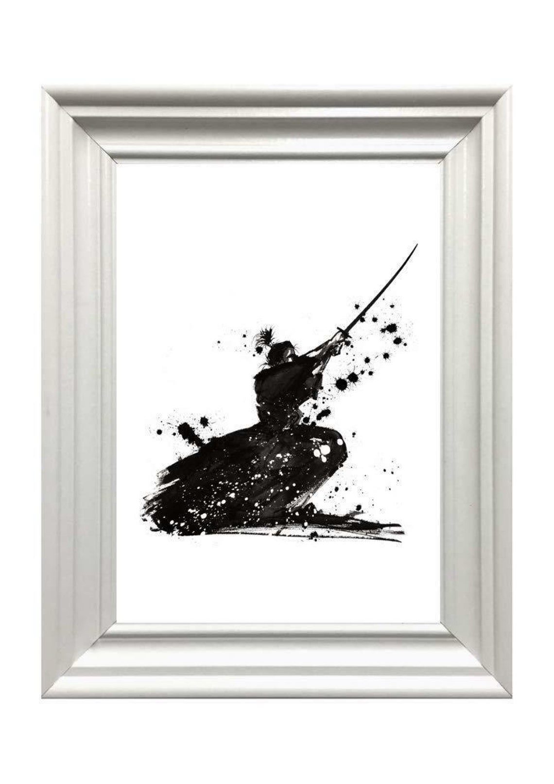 Samurai Warrior Katana Sword Ink Splash Sumi-e Japanese Art Poster - Image 2