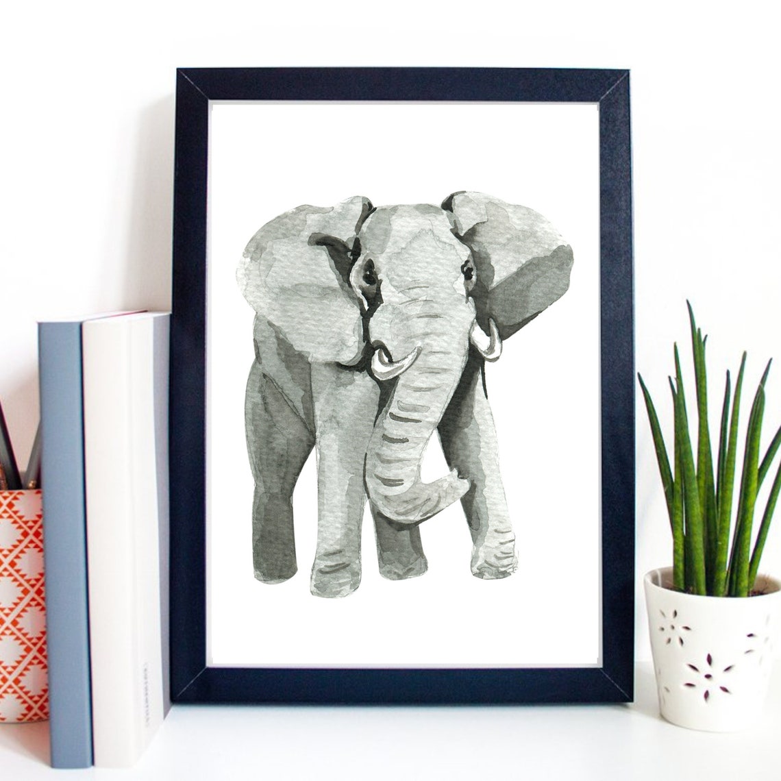 African Elephant Watercolor Portrait Grey Safari Wildlife Art Poster - Image 2