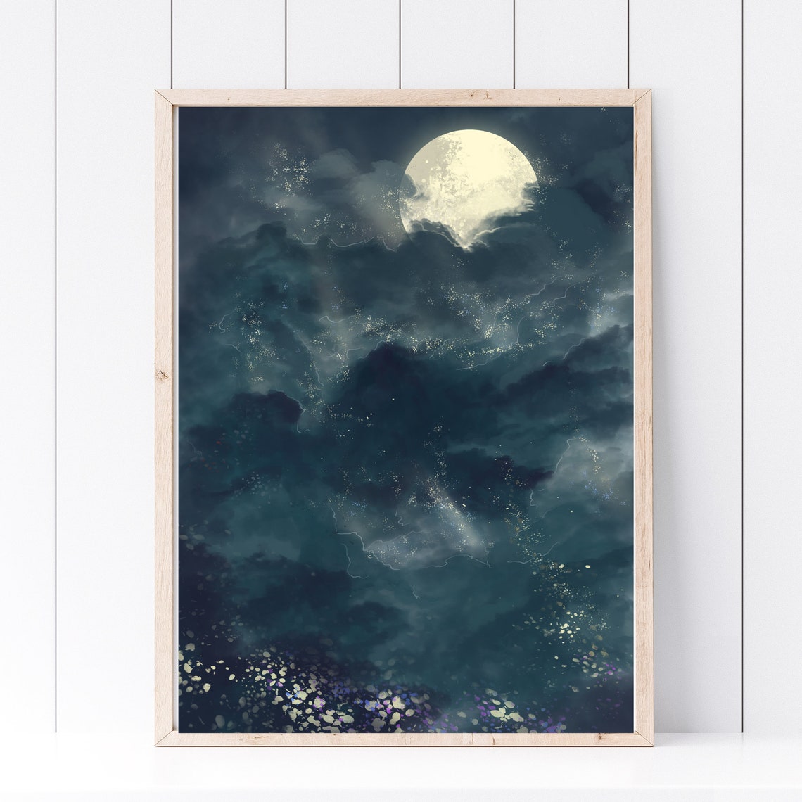 Din A4 Art Print Without Frame Night Sky With Moon Full Moon Starry Sky Illustration Print Poster Image - Image 4