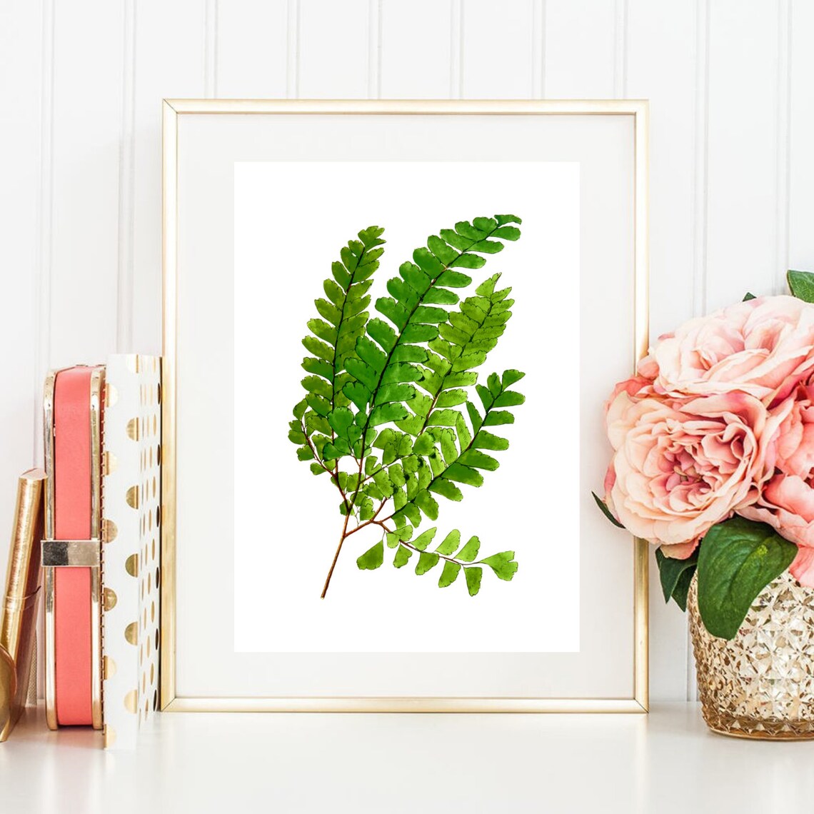 Green Fern Fronds Watercolor Painting Fresh Greenery Plant Wall Art