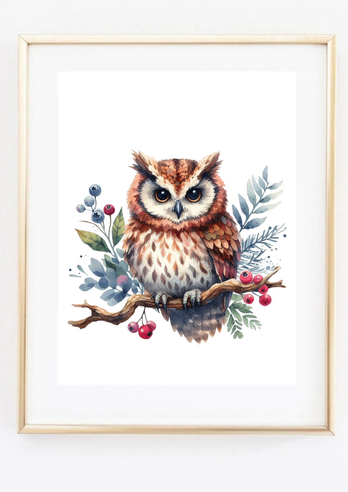 Din A4 Art Print Without Frame Cute Owl On Branch Watercolor Bird Picture Print Poster - Image 3