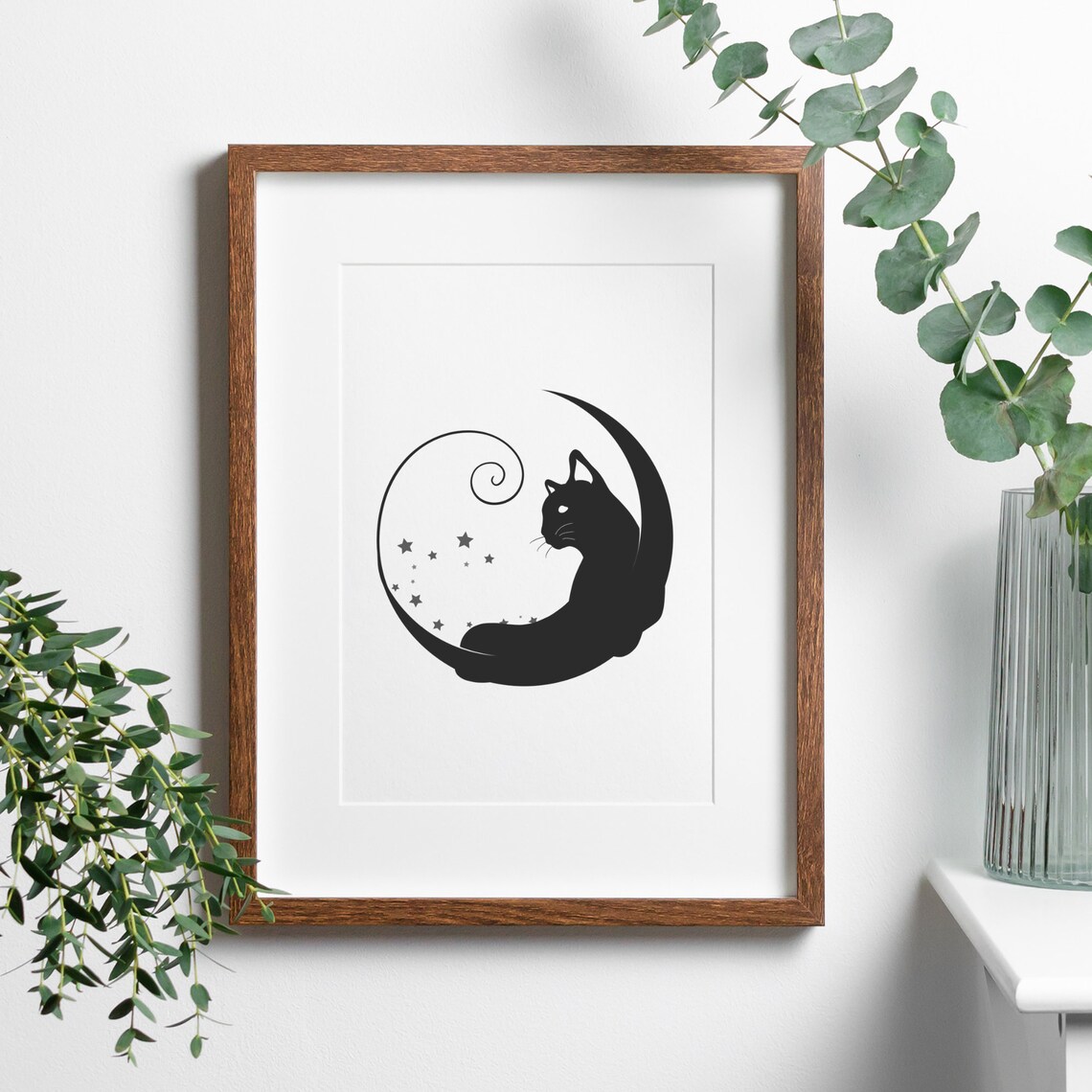 Din A4 Art Print Without Frame Cat In The Moon Cat Love Cats Gothic Wicca Magic Typography Print Poster - Image 3