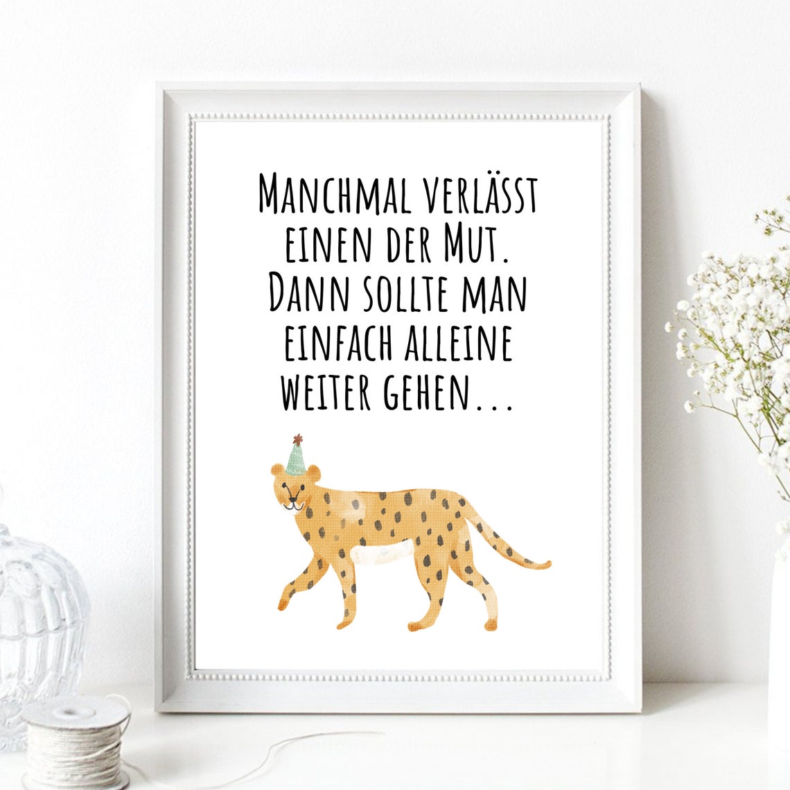 Courage Leopard Party Hat Funny German Saying Wall Art Print - Image 2