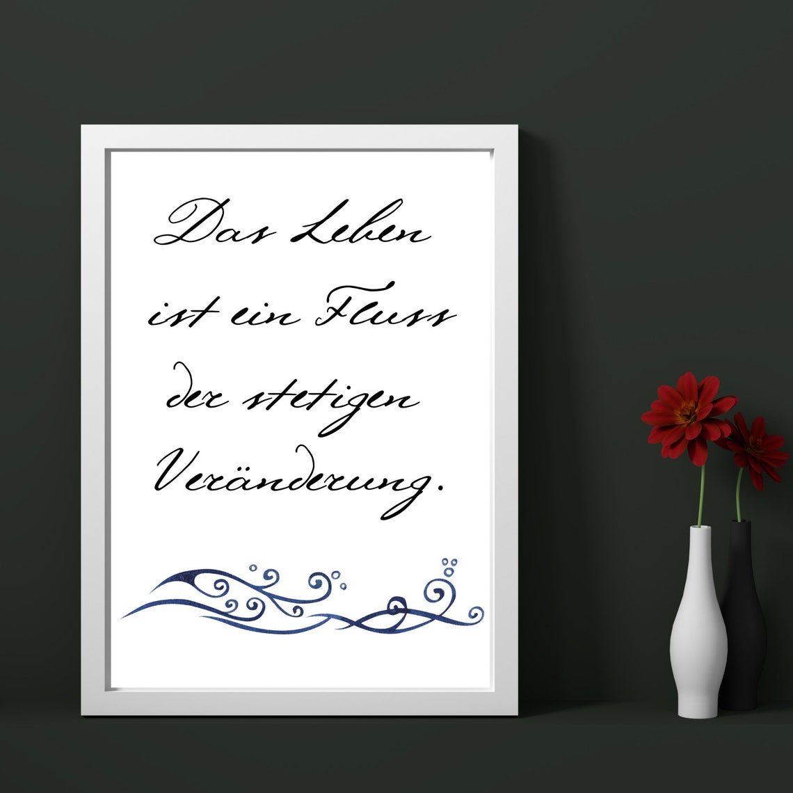 German Quote Calligraphy Life Is Change Blue Wave Motivational Poster - Image 2