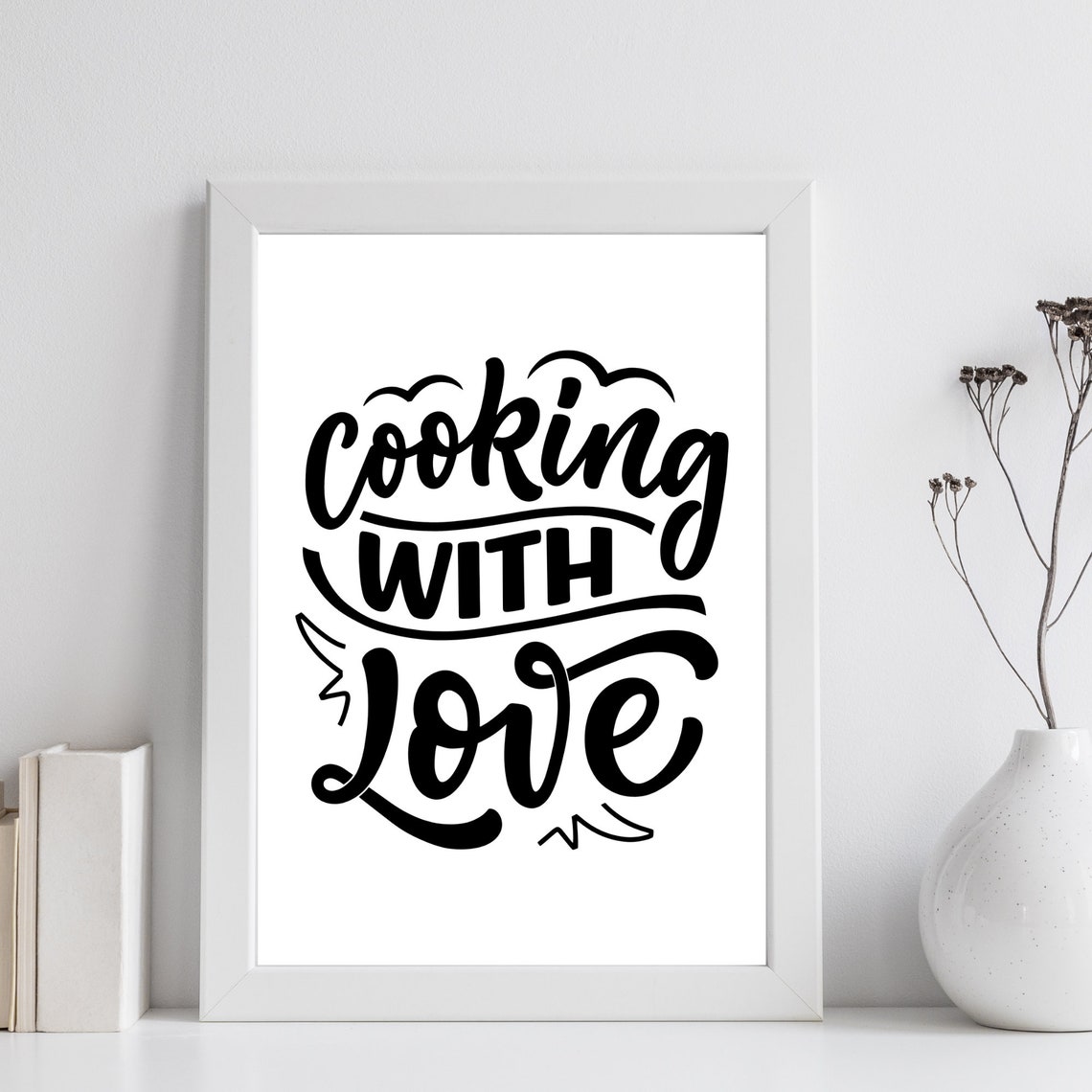 Cooking With Love Hand Lettering Heartwarming Kitchen Saying Wall Art