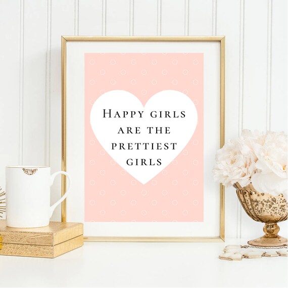 Happy Girls Are The Prettiest Girls Pink Heart Quote Wall Art