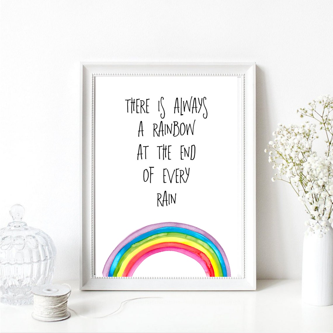 There Is Always A Rainbow Quote Watercolor Kids Nursery Wall Art - Image 2