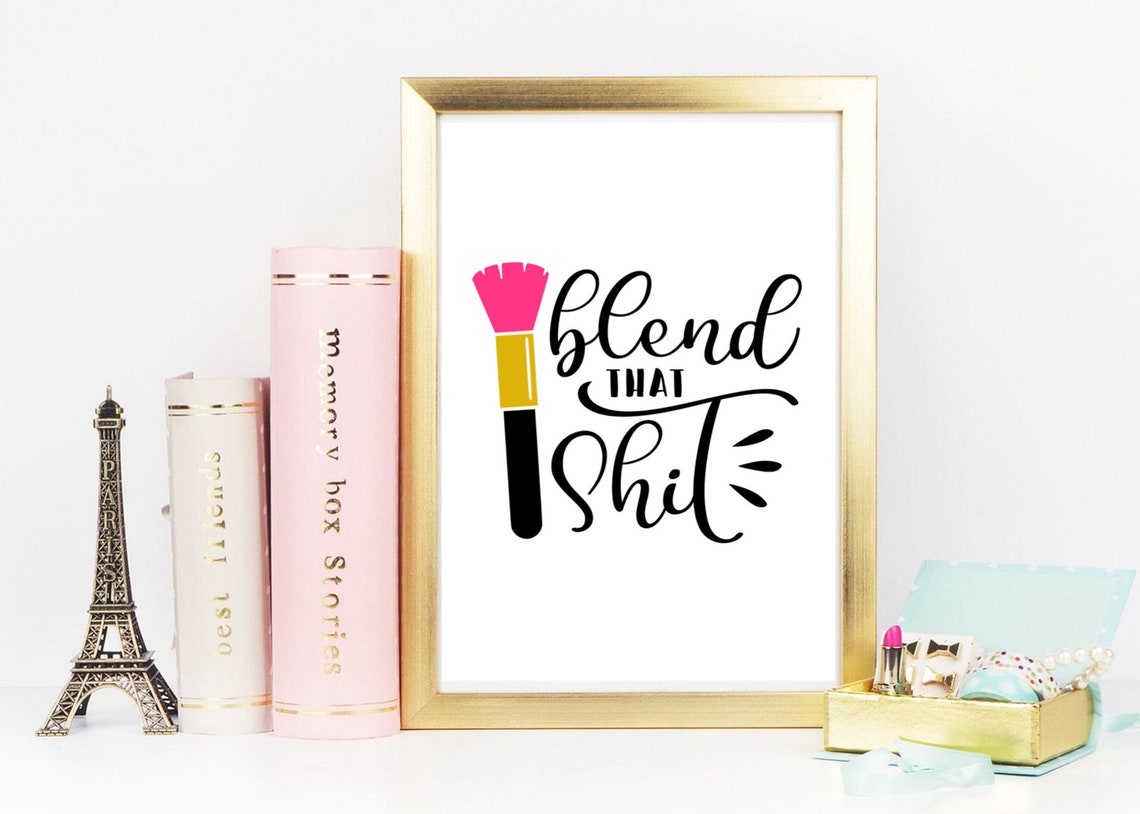 Blend That Shit Makeup Brush Funny Beauty Pink Script Wall Art Print - Image 2
