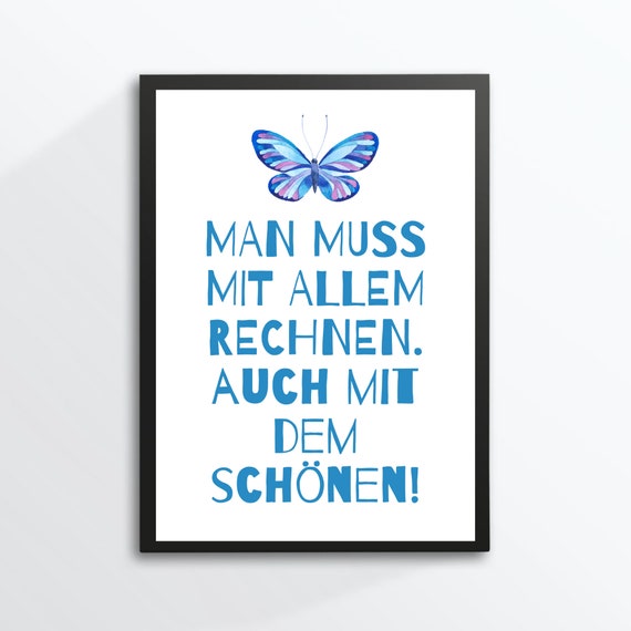Din A4 Art Print Unframed Saying Expect Beautiful Optimism Motivation Hope Butterfly Quote Image Blue Poster Gift
