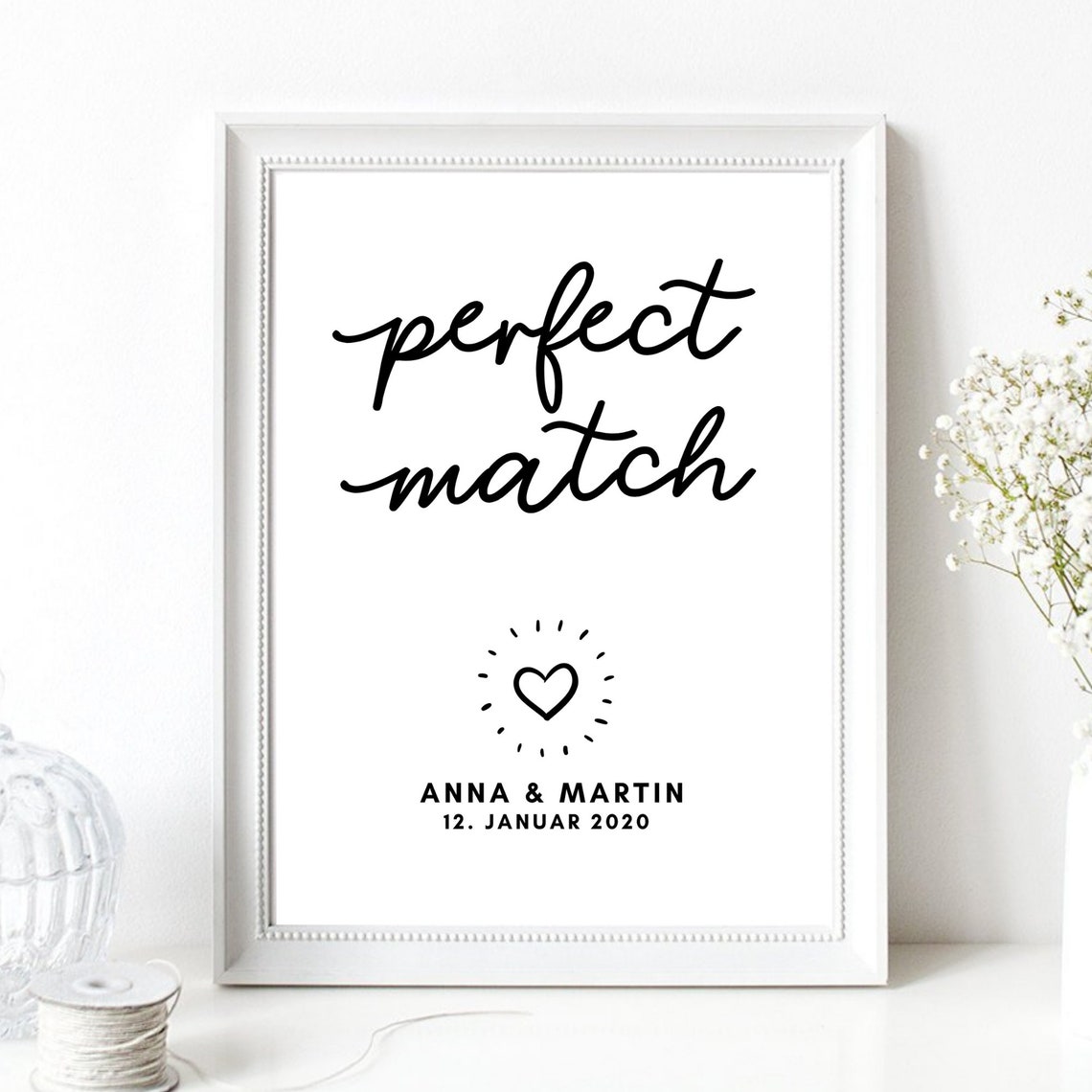 Perfect Match Personalized Couple Names Wedding Heart Wall Art Poster