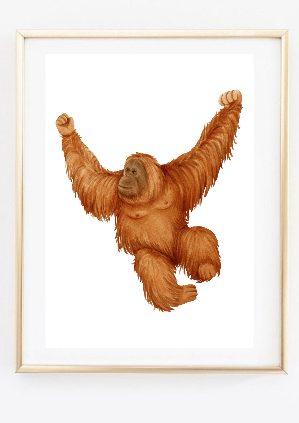 Cute Orangutan Ape Watercolor Illustration Nursery Wall Art Poster - Image 3