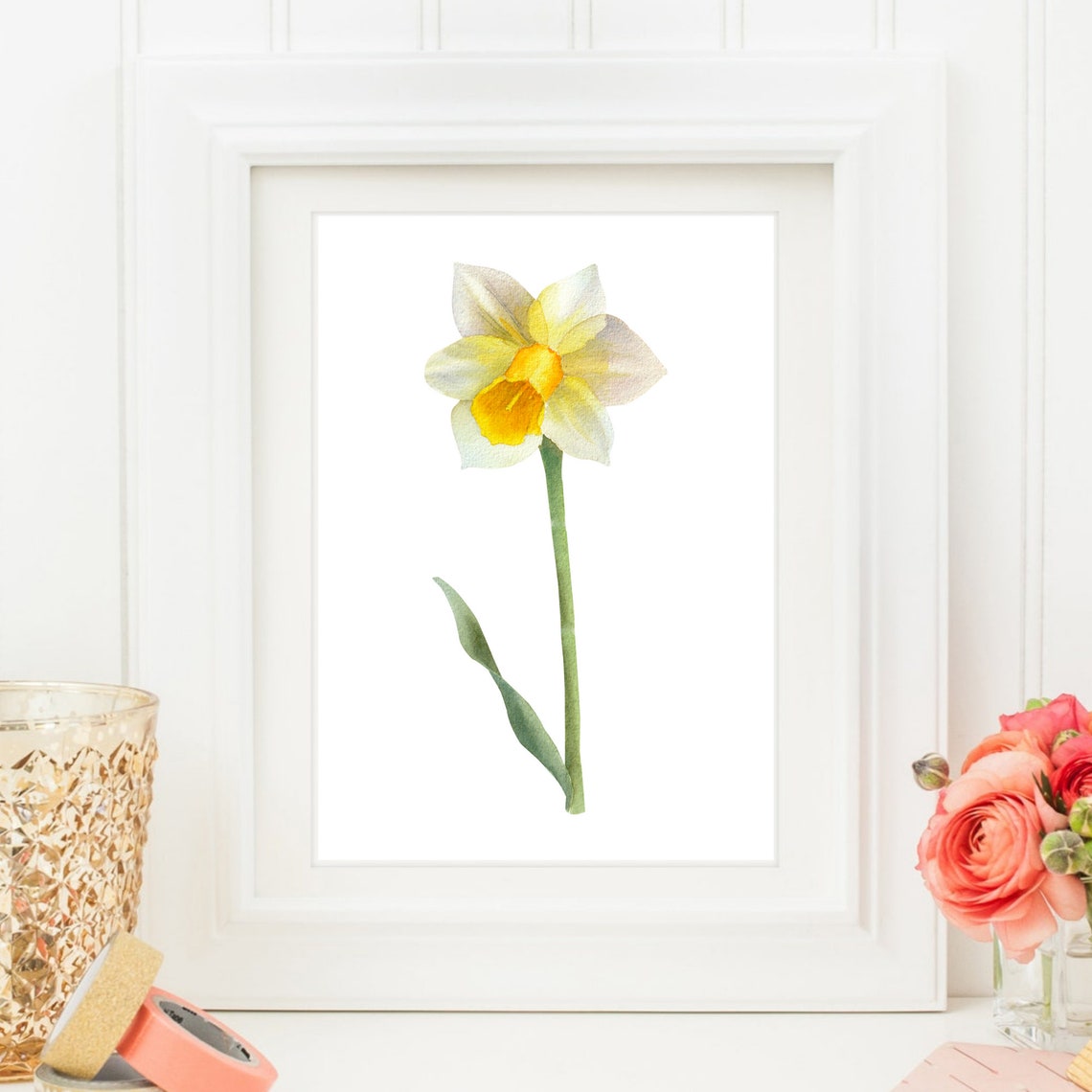 Daffodil Yellow Flower Watercolor Botanical Spring Bloom Art Print