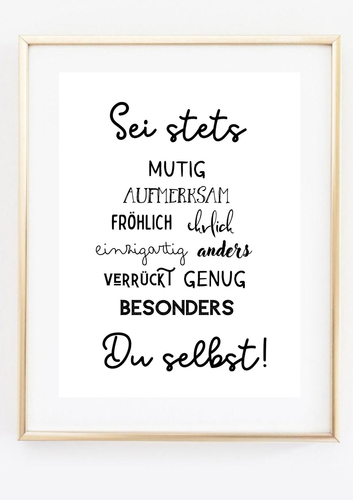 Always Be Yourself German Motivational Typography Black White Poster - Image 2