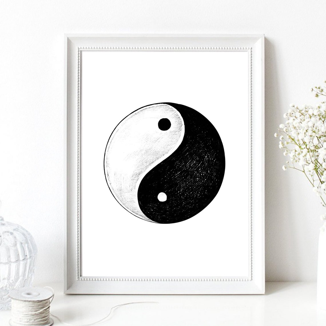 Hand Drawn Yin Yang Zen Meditation Balance Sketch Symbol Wall Poster