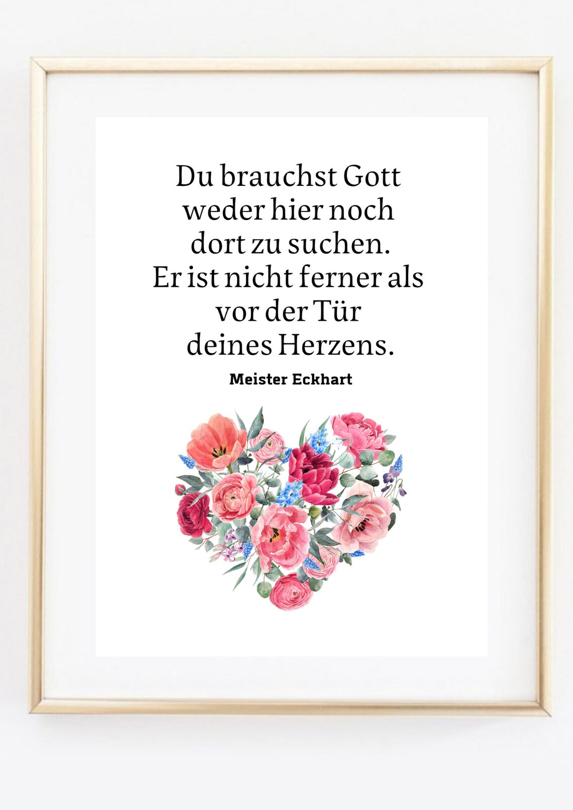 Meister Eckhart Quote God Is Near Floral Heart Watercolor Poster - Image 2