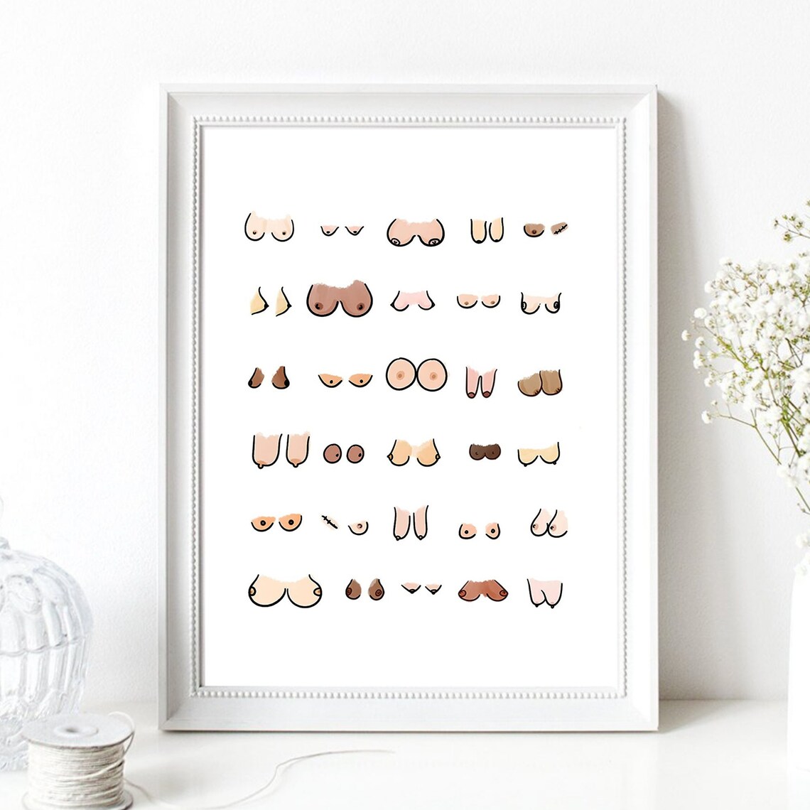 Breast Chart Line Art Funny Body Positive Diverse Boobs Minimalist Poster - Image 2